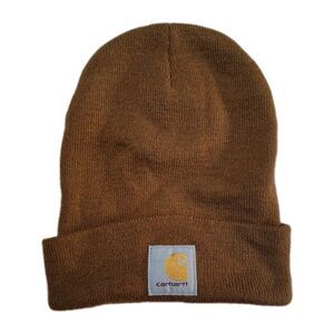 Carhartt Cuffed Logo Knit Beanie Hat Brown/Rust OS Adult